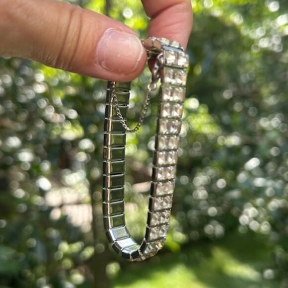 WEISS Rhinestone 2 Row Tennis BRACELET - Picture 4 of 9